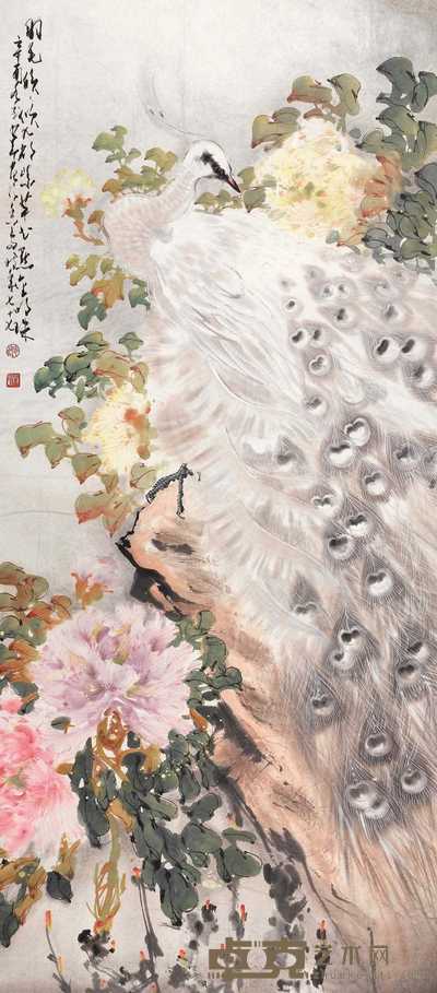 赵少昂 1981年作 孔雀牡丹图 立轴 59×134cm